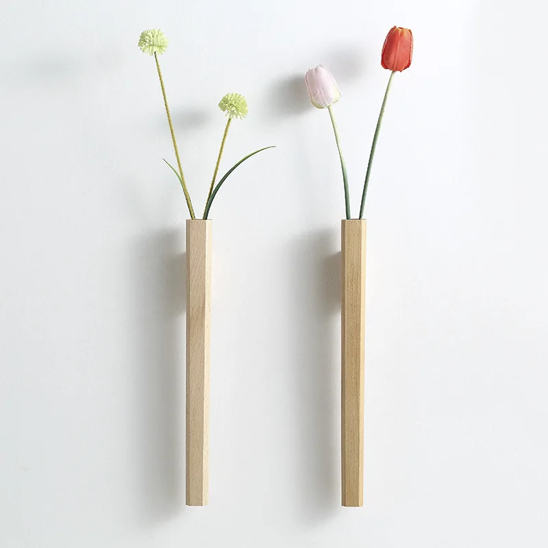 Home Wall Decoration Porch Wall Hanging Vase Living Room Bohemian Plant Flower Bottle Vase Wooden Solid Wood Flower Room Decor 2