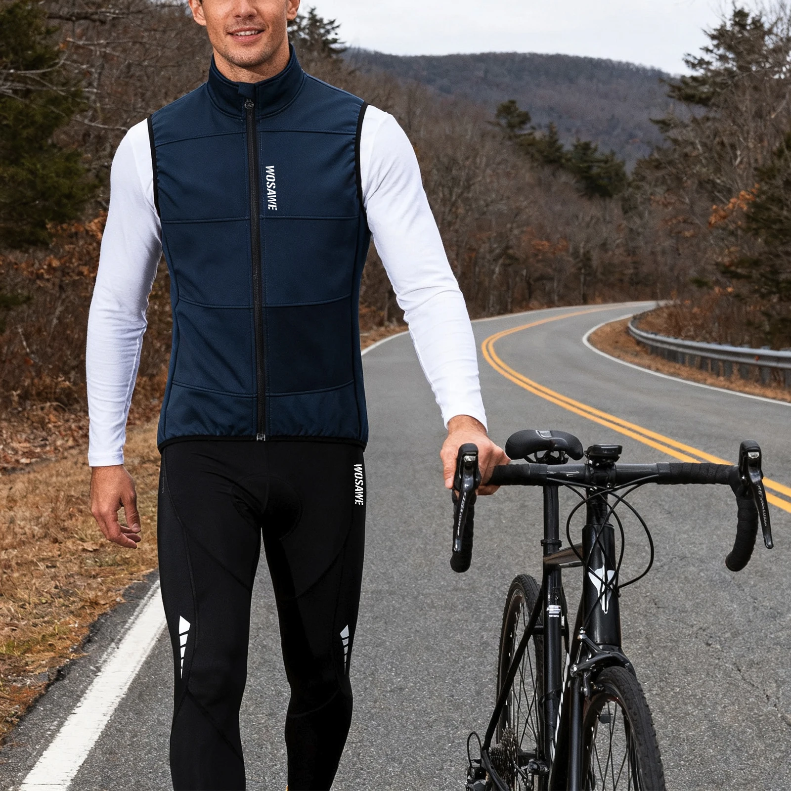 WOSAWE 사이클링 저지 세트 겨울 봄 조끼 바지 민소매 MTB 자전거 의류 따뜻한 자전거 재킷 보온 플리스 슈트