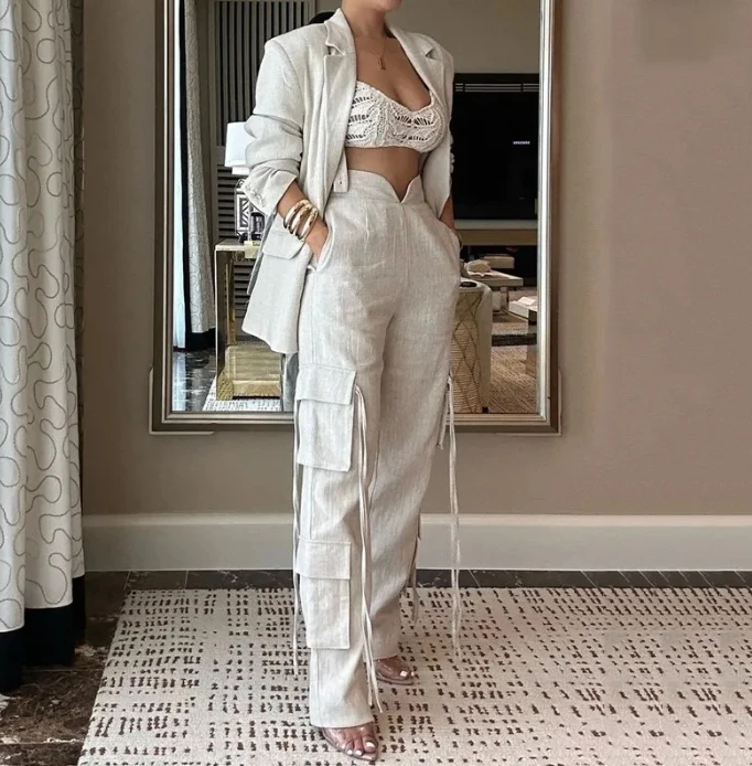 Women's Two Piece Celebrity Style Spicy Girl Long Sleeved Top Set 2024 Private Server Mingyuan Hollow Out Pockets Long Pants Set enfocus pitstop server