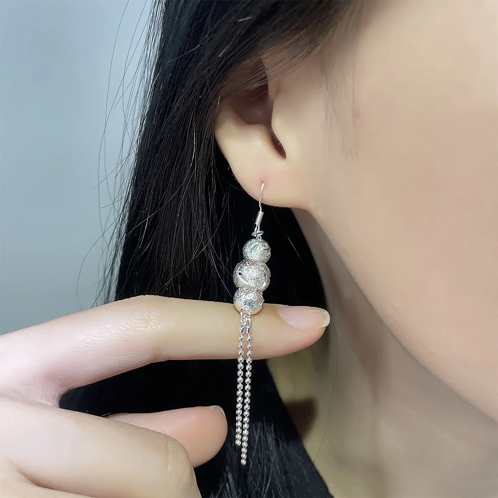 

Ventfille 925 Sterling SilverBead Hollowed Out Earring for Women Gift Temperament Frosting Tassels Jewelry Dropshipping