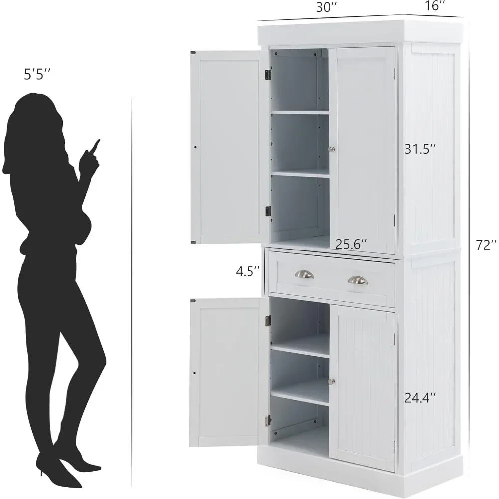 72" Freestanding Kitchen Pantry Storage Cabinet with Doors and Adjustable Shelves,Storage Cupboard with Large Drawer for Kitchen 2