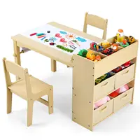 Kids Art Table and Chair Set with 2 Chairs Wooden Craft Table with Storage Shelves, Canvas Bins, Paper Roll, Kids Playroom Table 1