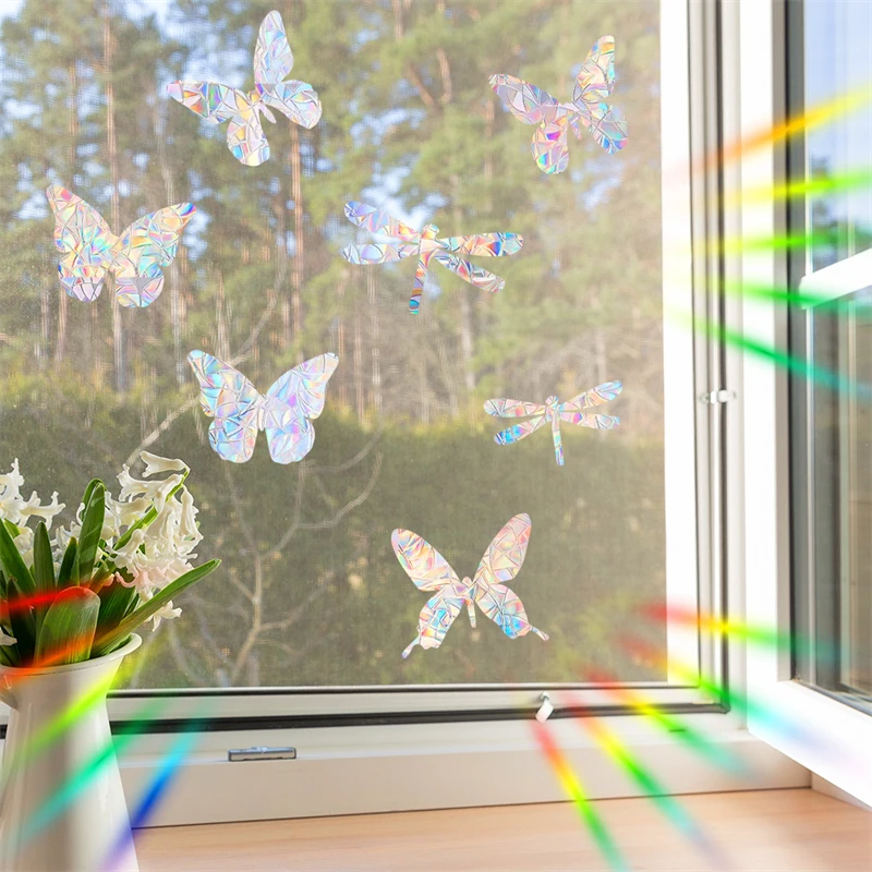 Sun Catcher Rainbow Prism Electrostatic Window Glass Stickers 2 Sheets Sun Moon Star Butterfly Dragonfly Suncatcher Wall Decals