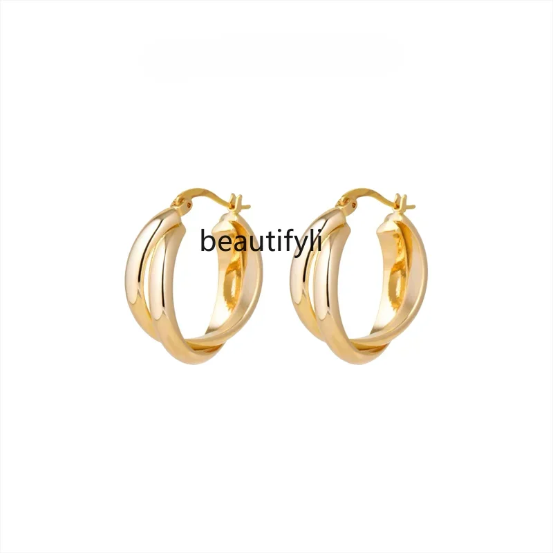 

yj Cold Style Elegant Metal Earrings Women's Fashion Ear Ring European and American Exaggerating Eardrops Earrings