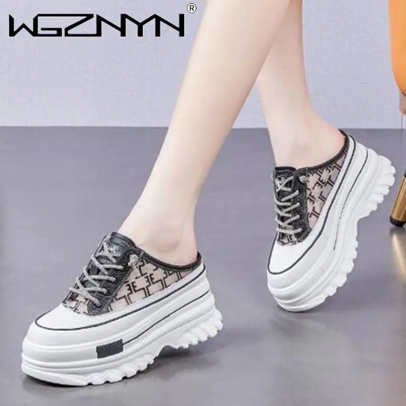 

Summer NEW Womens Inner Height Increasing Slippers Ladies Platform Sandals Outdoor Breathable Mesh Wedges Comfortable Woman Shoe