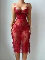 Sexy Weihnachts-Dessous, hohl, Anal, rückenfrei, V-Ausschnitt, Brustumhüllung, Wellenverband, Damen-Spitze, durchsichtige Unterwäsche, Spaghettiträger 3