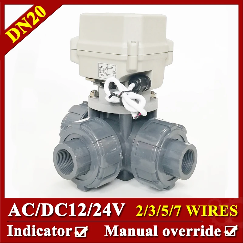 

3/4" UPVC 3 Way True Union Electric Motorized Ball Valve with DC24V 2/3/5/7 wires for water tank supply