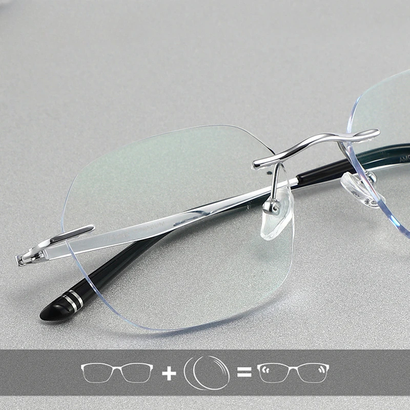 

Titanium Men Women Rimless Glasses Photochromic Optical Prescription Anti Blue Light Oculos Progressive Lens Eyewear