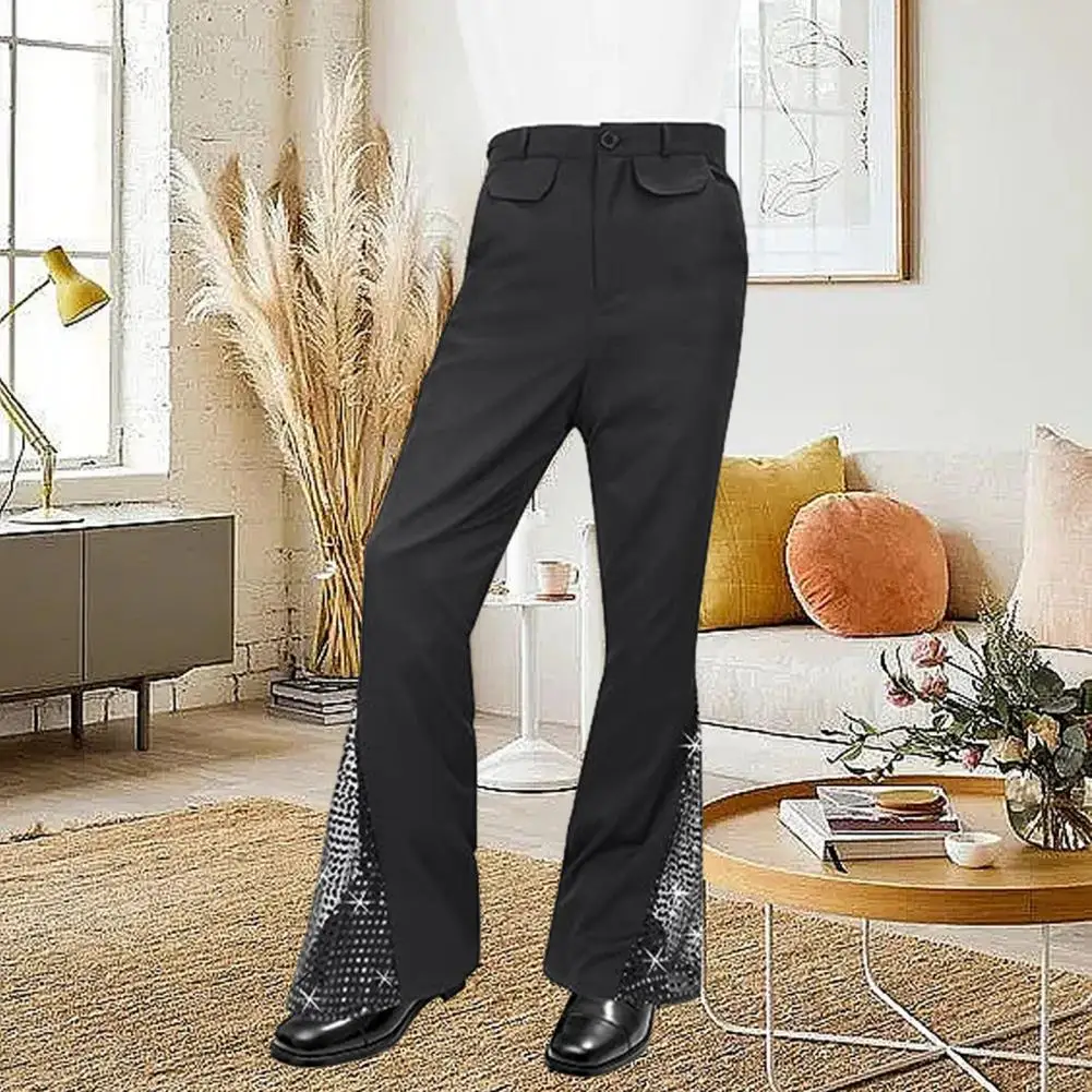 Men Bell-bottom Pants Bell-bottom Pants Shiny Sequin Flared Hem Hippie Costume Pants for Men 60s 70s Vintage Style for Halloween