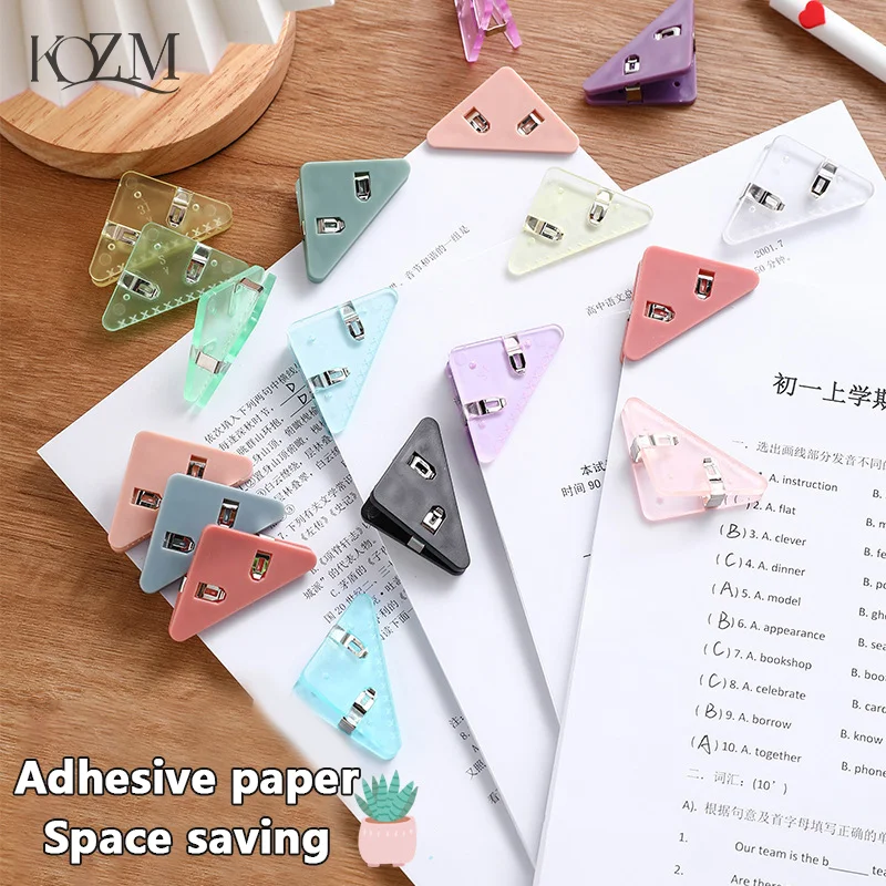 

5PCS Paper Clip Triangle Corner Clips Kawaii Page Holder File Index Photo Clamp Korean Stationery Office School Desk Organizer