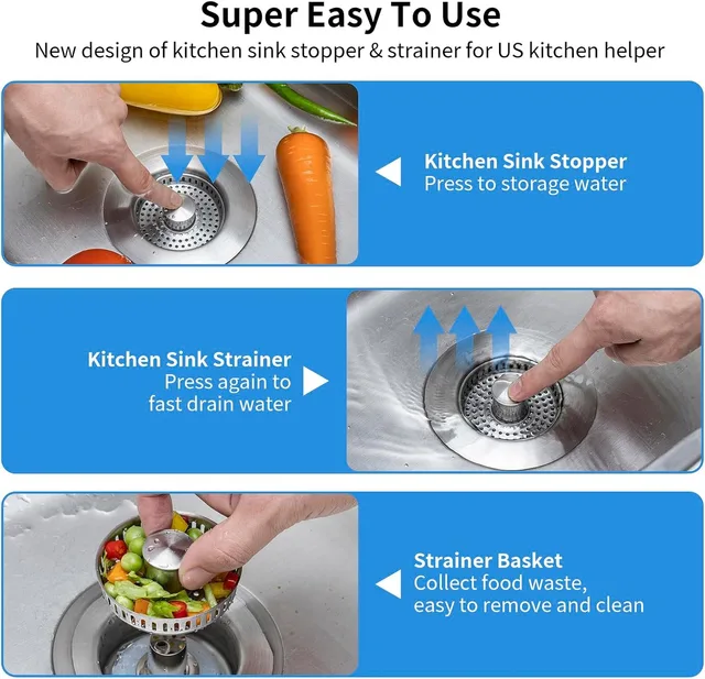 Kitchen Sink Drain Strainer Stainless Steel Pop Up Sink Stopper Anti-Clogging Sink Food Catcher Basket Odor Filter Sink Plug 4