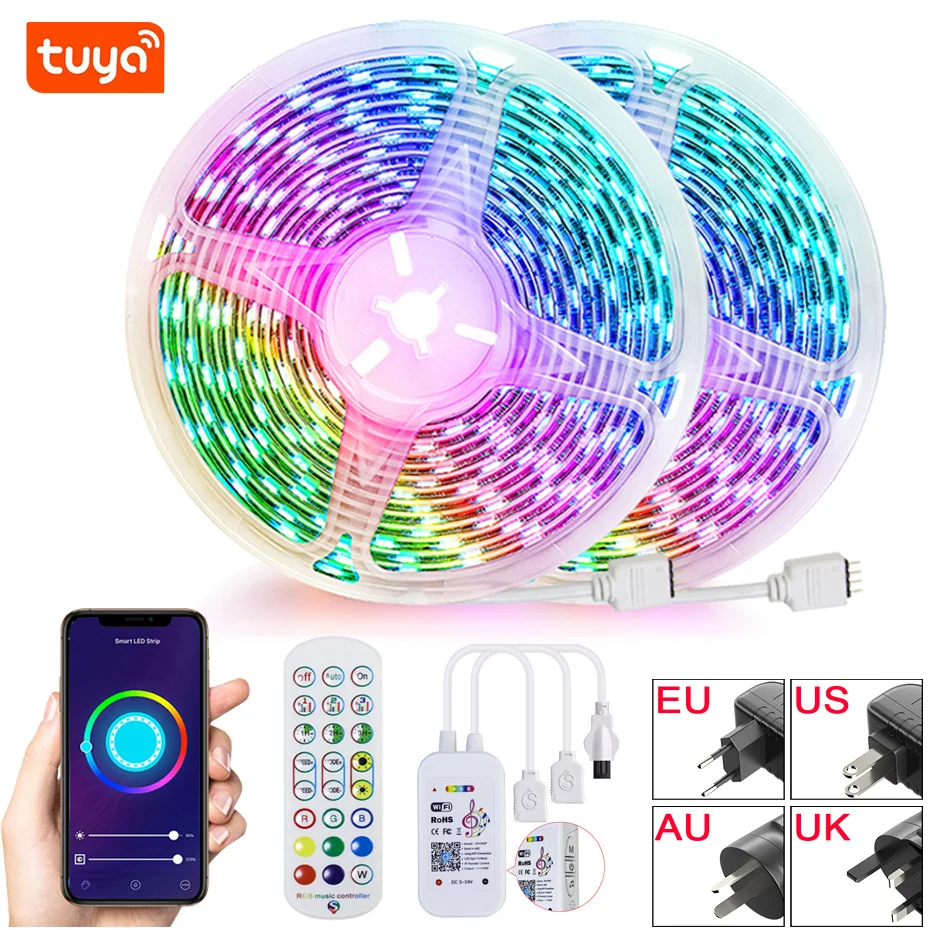 Tuya Smart RGB LED Streifen Lichter 5050 5M 10M 15M 20M 30M LEDs Band Band  DC 12V Streifen Lampe IR WiFi Bluetooth Controller Adapter - AliExpress