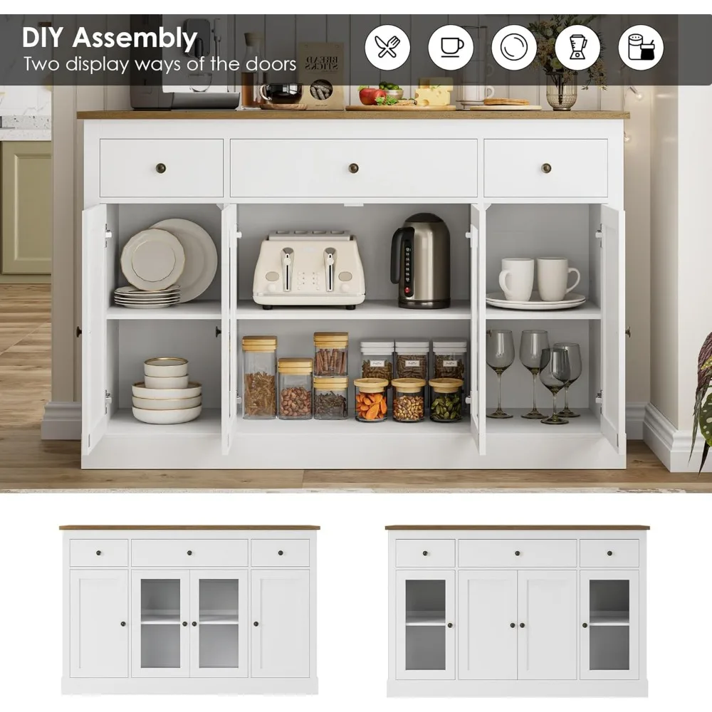 Sideboard Buffet Cabinet with Storage, 55" Large Kitchen Buffet Storage Cabinet, Modern Farmhouse Coffee Bar Cabinet 6
