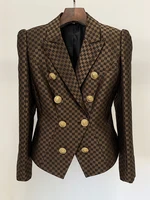 HIGH STREET Newest 2024 SS Designer Jacket Women's Double Breasted Slim Fitting Monogram Jacquard Blazer 1