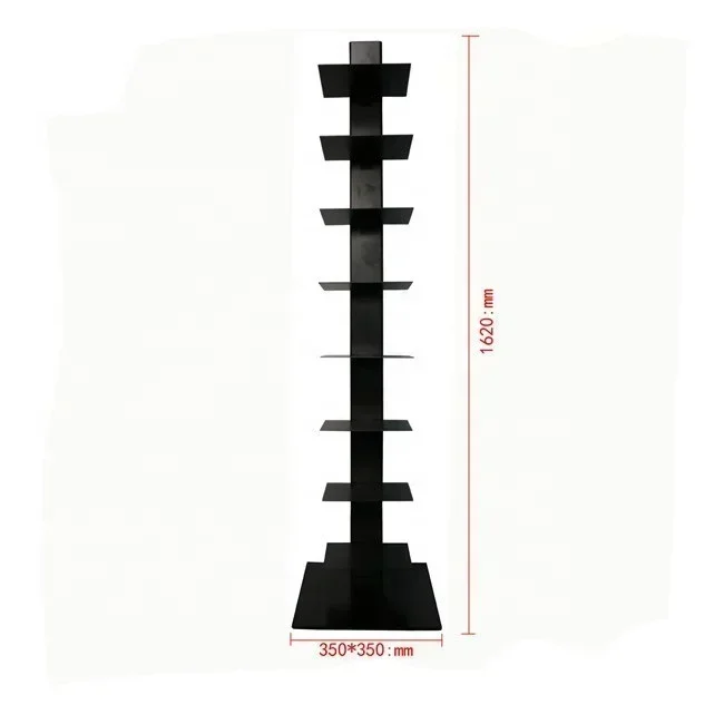 Black White 11 Tier Floor Standing Metal Vertical Bookshelf Bookcase Creative Designer Rotating Invisible Spiral Bookshelf Shelf