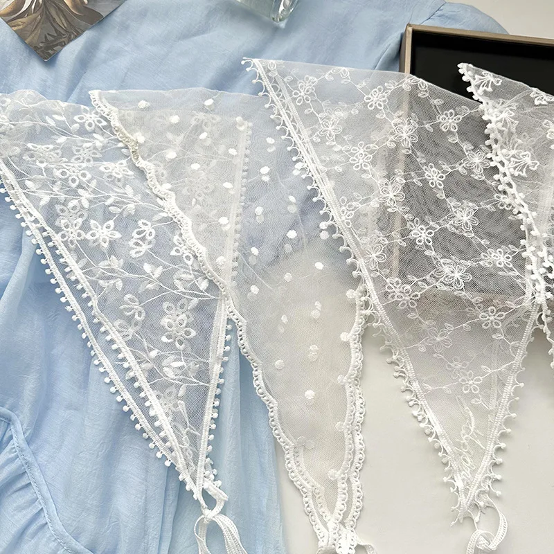 French Retro Lace Triangle Scarf - Women's Sheer Summer Headband, Bohemian Photo Prop & Spring Hair Accessory