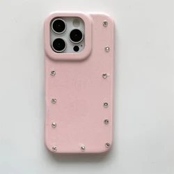 Luxury Rhinestone PU Leather Phone Case with Hybrid PC Protection - iPhone 15 (Pink Leather)