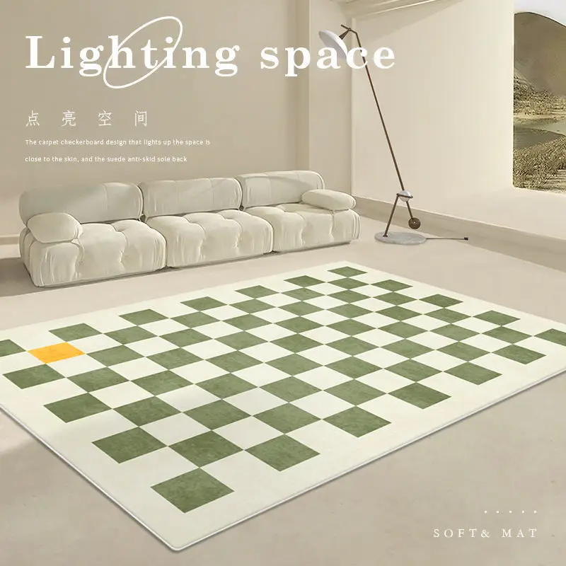 

Nordic Style Carpets for Living Room Modern Geometry Bedroom Decor Carpet Fluffy Soft Green Floor Mat Home Checkerboard Rug