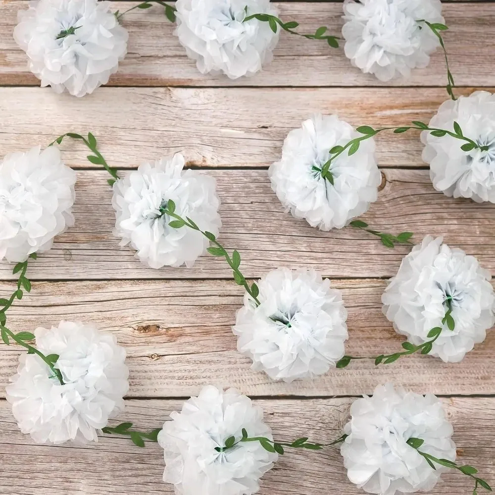 2,5m Seidenpapier Pompon Girlanden Simulierte Hängende Künstliche Blumen Blumengirlande Brautparty – Detail 3