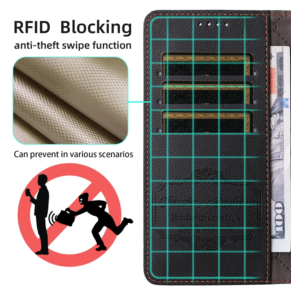 RFID Blocking Leather Wallet Phone Case with Magnetic Flip and Credit Card Slots