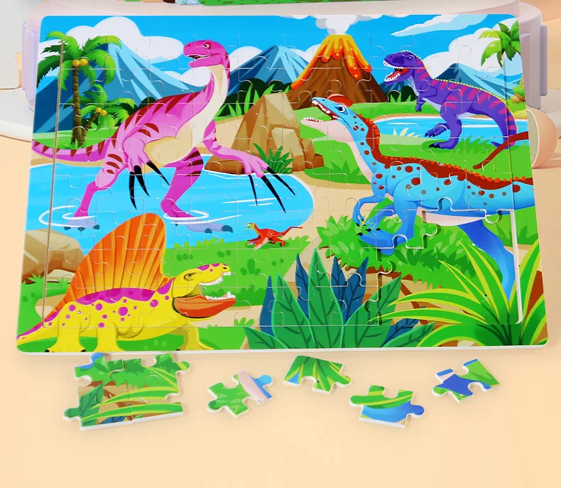Wooden Puzzles Cartoon Animal Traffic Tangram Wood 3d Puzzle Montessori Educational Toys for Children Gifts 3
