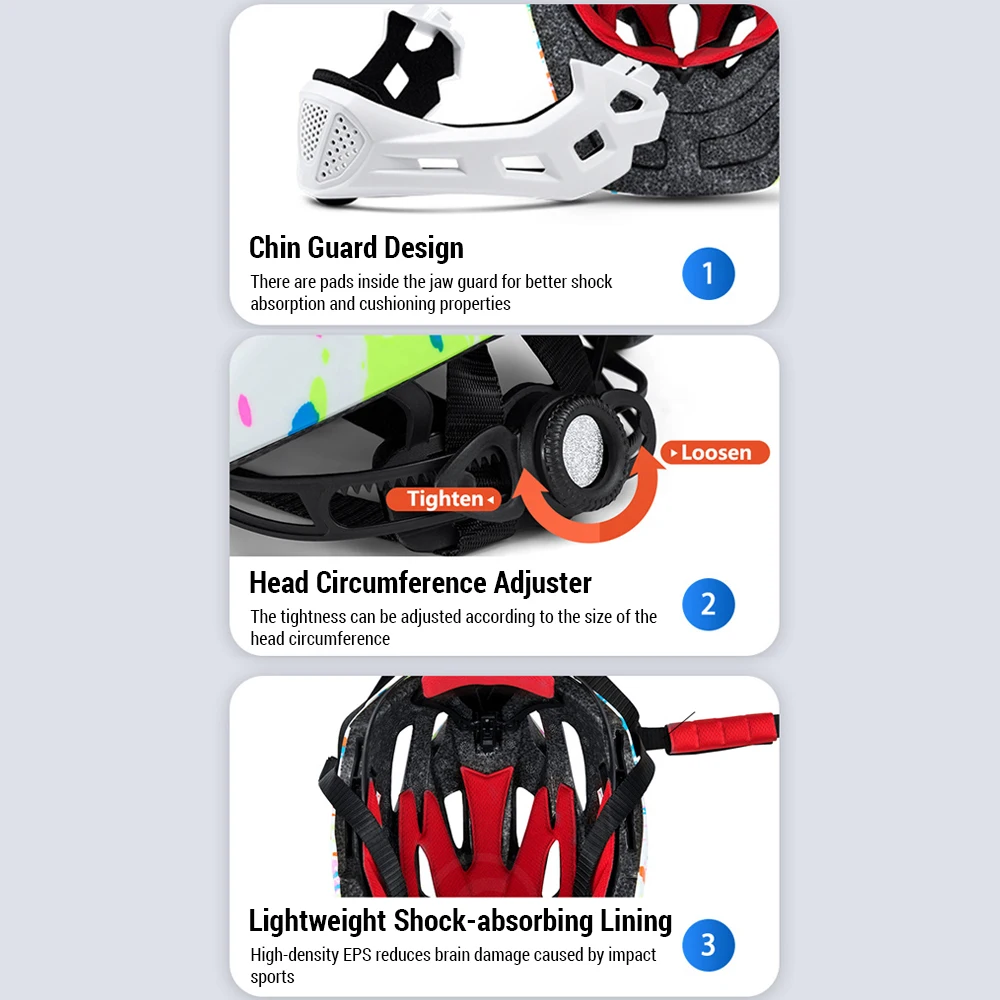 Verstellbare, atmungsaktive Kinderfahrradhelme, leichter Vollgesichts-Fahrradhelm mit LED-Licht, 16 Belüftungsöffnungen für 46-54 cm Kopfumfang – Detail 7