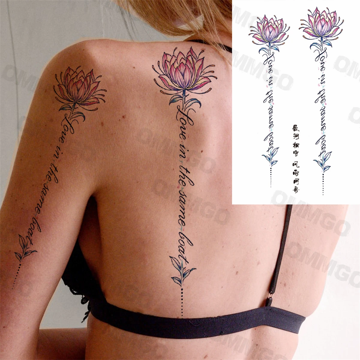 Tatouage Fleur De Lotus Dos Femme Tatouages Temporaires 3D Anni Lettres pour Femme, Faux Autocollant de Lys  pour Fille Adulte, Art Corporel Réaliste, Décoration en Papier | AliExpress