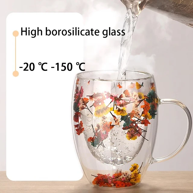 YWDL Dried Flower Double Wall Clear Glass Coffee Mugs Double