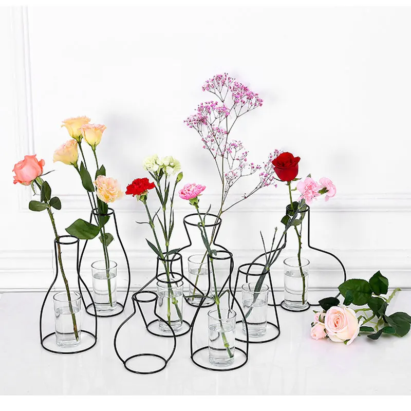 

Nordic Styles Iron Line Table Flowers Vase Pot Ornament Metal Plant Holder Retro Flower Vase Home Garden Decorations Wedding