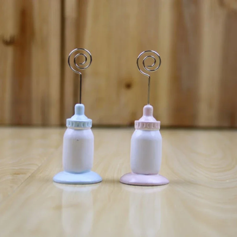200pcs Classic Blue Baby Bottle Place Card Holder Baby Shower Favors Infant Baptism Party Decorations