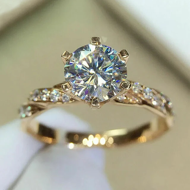 Huitan – bagues classiques en zircone cubique à 6 griffes pour femmes, bandes de fiançailles de mariage de couleur or de luxe, bijoux d'éternité pour dames, vente en gros 1
