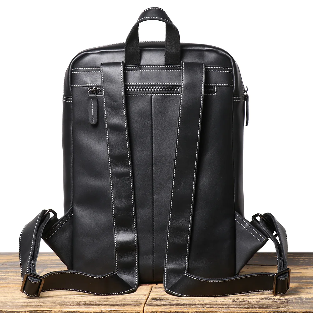 Men's Genuine Leather Backpack High-capacity Commuting Laptop Bag Cowhide Outdoor Travel Trendy Knapsack