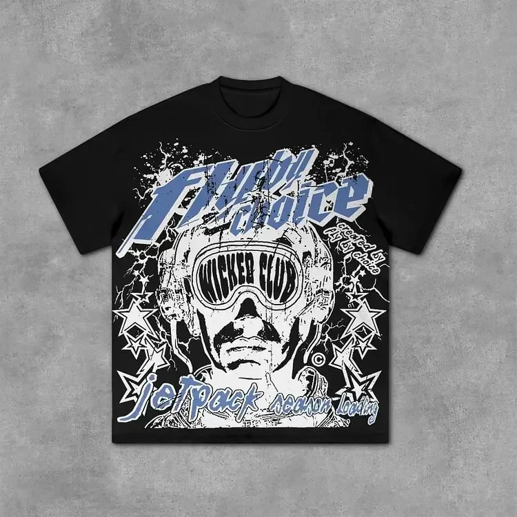 خمر يطير باي تشويس الجرافيك طباعة القطن تي شيرتات...