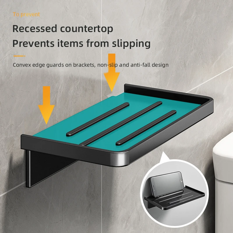 ABS Bathroom Shelf Storage Rack Black Shelves Wall Holder Shower Basket Phone Storage Bathroom Organization WB8011 3