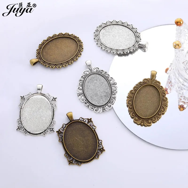 5 개/몫 타원형 펜던트 빈 설정 카보 숑베이스 베젤 트레이 맞는 30x40mm 타원형 유리 목걸이 DIY 쥬얼리 결과 만들기