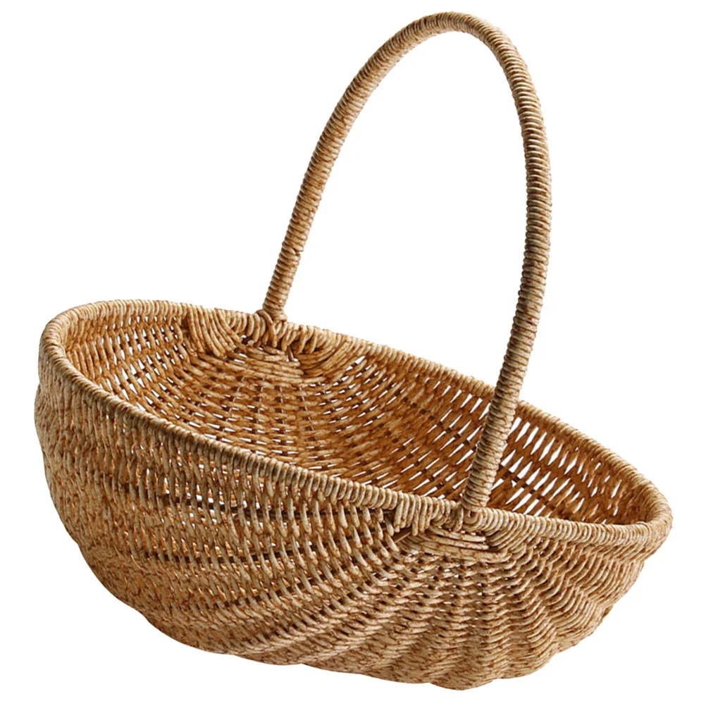 

Food Basket Picking Travel Woven Wicker Bread Baskets Plastic Rattan Breads Storage Holder