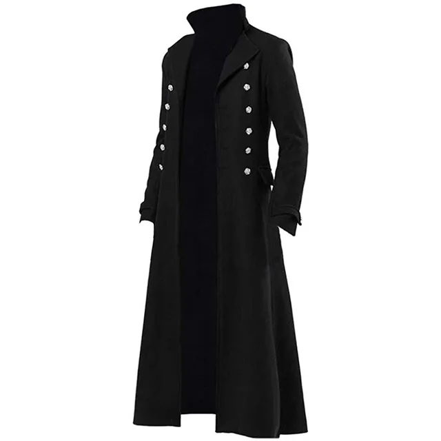 Veste Longue à Col Montant- Tenue Medievale Manche Longue,Manteau Renaissance Queue De Pie Avec Broderie Grande Taille Boutonné Vintage Victorien Blousons Pour Cour Gothique Halloween Carnaval