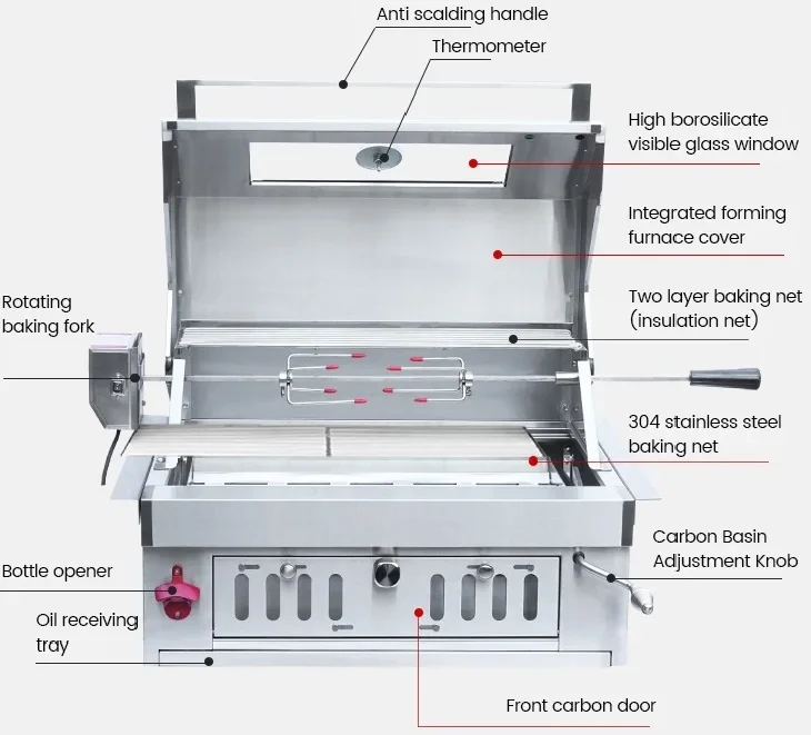 Outdoor Garden Charcoal Chicken Grill Machine High Quality Built-In BBQ Charcoal Grill 6