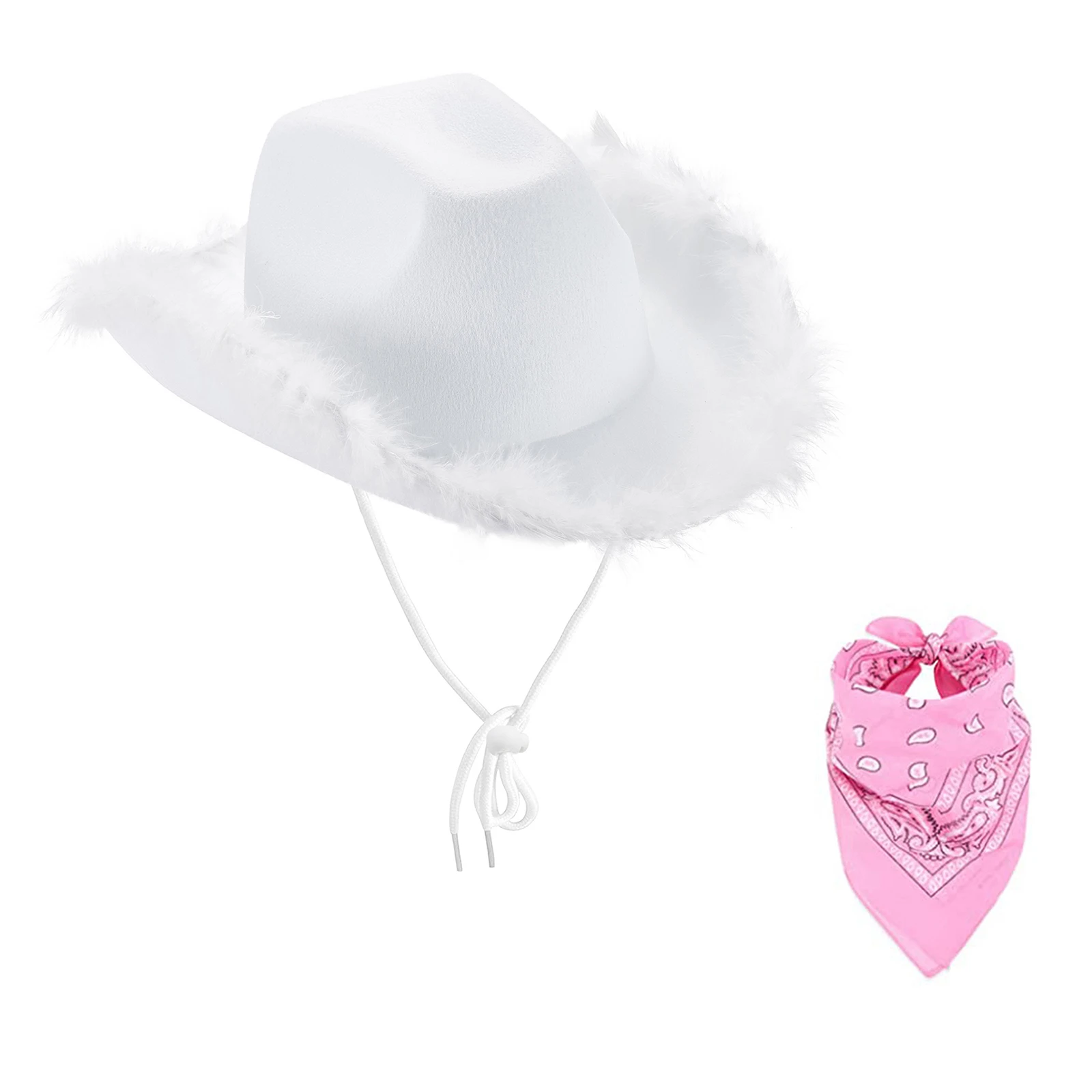 Fashion Women Girls Adjustable Chin Strap Cowboy Hats Cowgirl Hat Scarf Cowboy Costume Theme Party Accessories
