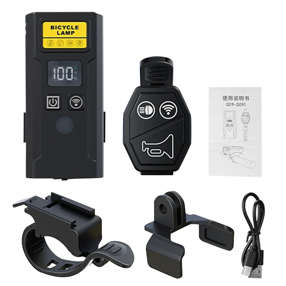 Bicycle Front Light with Horn Remote Control Smart Light Sensing Type-C Rechargeable Lamp for Night Riding Bicycle Headlight ﻿