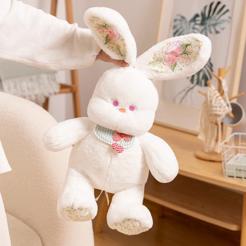 Lovely Long Ears Scarf Bunny Plush Toy Soft Stuffed Animal Cartoon Rabbit Plushies Doll Baby Appease Pillow for Girls Xmas Gifts luxury 100% twill silk scarf unisex man women vintage tribal style jungle animal kerchief ribbon 86 5cm no box