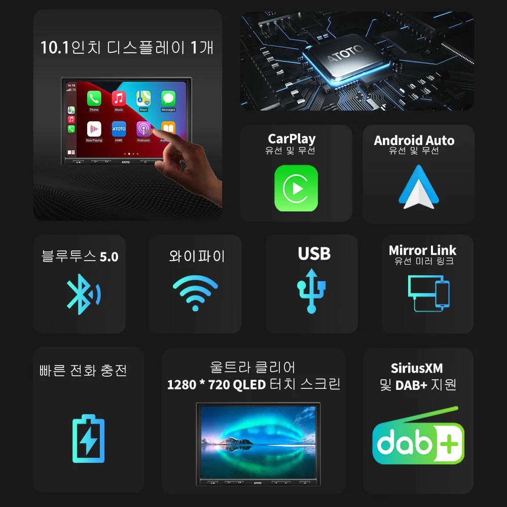 ATOTO  ġ ũ, 1 Din Ǵ 2 Din ڵ ,  ī÷, ȵ̵ USB ڵ ׷, 4*29W ,  ȭ , 10 ġ