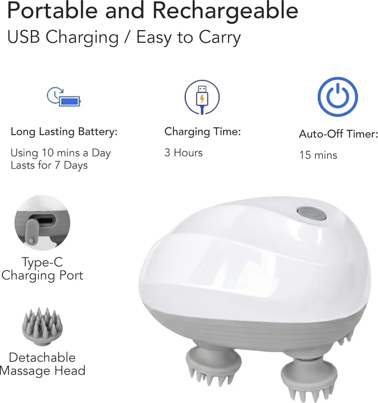 Massaggiatore Elettrico per la Testa Ricaricabile USB - immagine 2