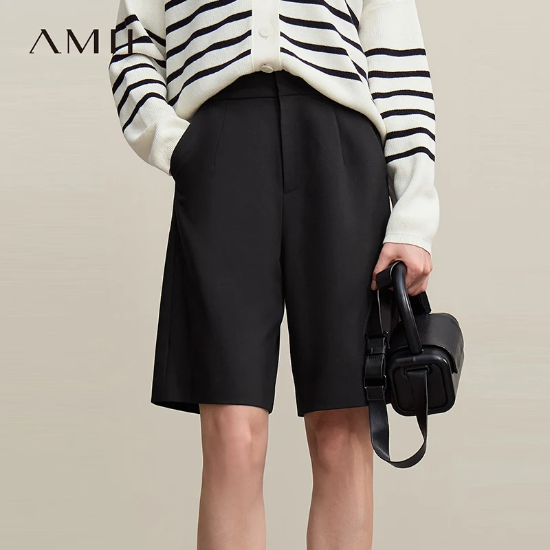 Amii Women's Shorts 2026 Spring New Versatile Commuter Loose Five-point Pants Solid Color Casual Wide-leg Medium Pants 12621079
