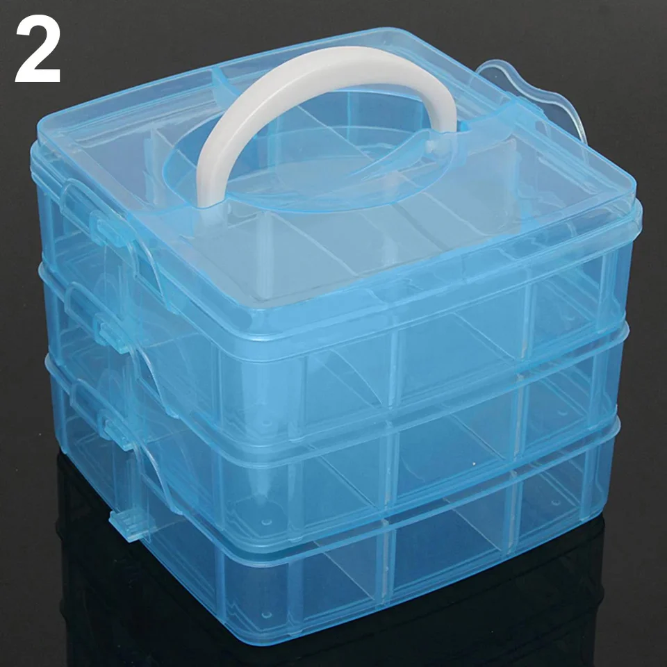 Scatola Portaoggetti In Plastica Trasparente 3 Strati 18 Scomparti Con Divisori Regolabili E Maniglia - Per Perline, Gioielli, Lego, Artigianato - 3