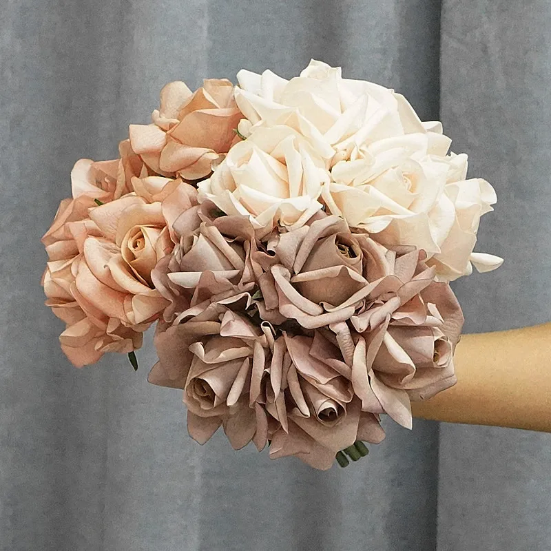 

Moisturizing 5Head Rose Flower Bouquet Latex Real Touch Artificial Flowers Wedding Bridal Bouquet Birthday Party Home Decor Rose