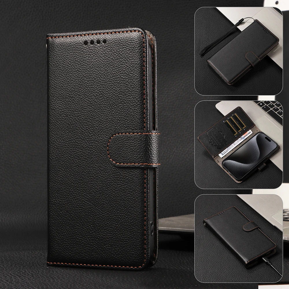 Leather RFID Blocking Stand Flip Wallet Phone Case with Card Holder