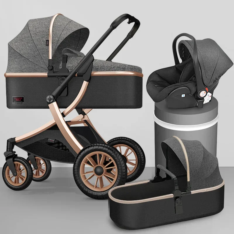 3 in 1 baby stroller baby pram stroller set High Landscape Stroller Folding strollers leather Baby car pram carriage car seat