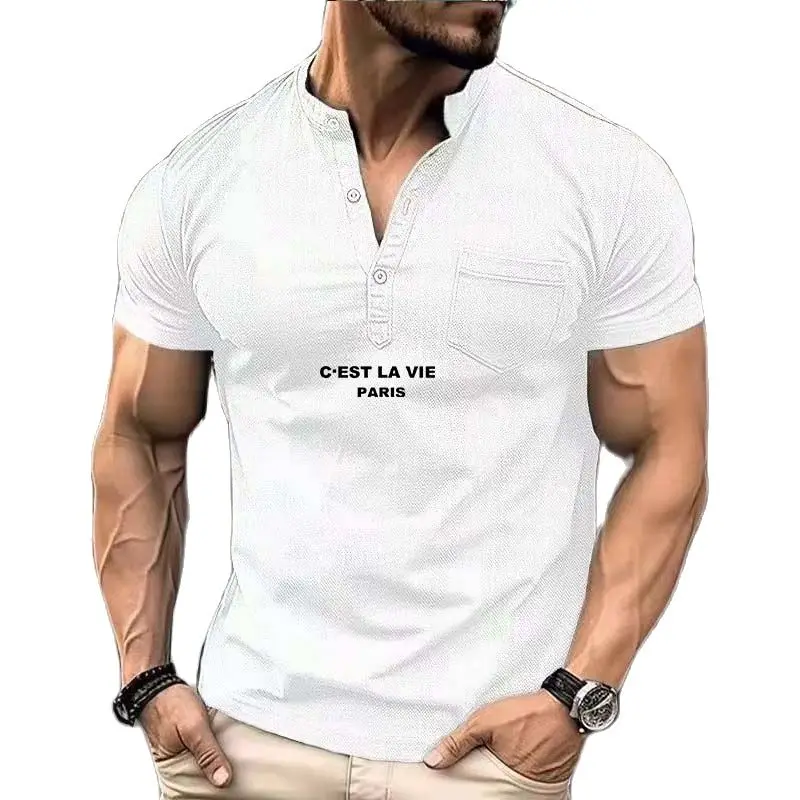 

Summer men's pocket casual short-sleeved Polo shirt Office fashion solid color stand collar T-shirt men's casual fashion Polo sh
