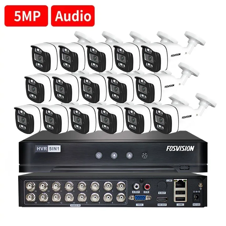

Fosvision AHD 16ch 5MP Camera kit with Audio IR Night Vision Dvr Security Home System Video Surveillance Ahd Camera Ahd Kit
